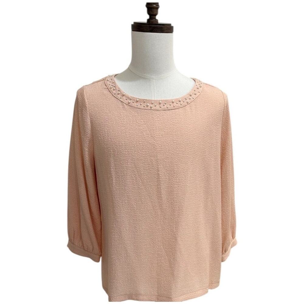Karl Lagerfeld Paris Peach Beaded Collar Blouse